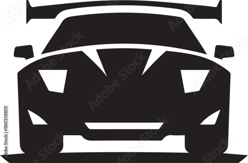 front view of a racing car with spoiler on the back .eps
