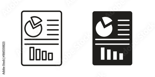 Report icons collection. Thin linear and black flat icons