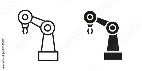 Robot arm icons collection. Thin linear and black flat icons