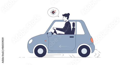 Focused driver achieving goals in a compact vehicle, symbolizing efficient travel and task completion