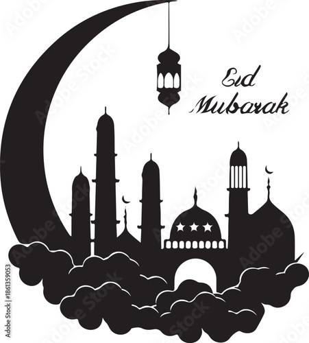 Vector illustration of a silhouette of a mosque in Istanbul and the Taj Mahal in India featuring iconic architecture and religious symbols for travel and culture