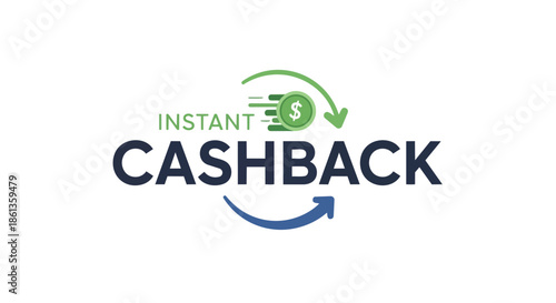 Dynamic instant cashback offer illustration for financial transactions and savings programs showing quick money returns and loyalty benefits