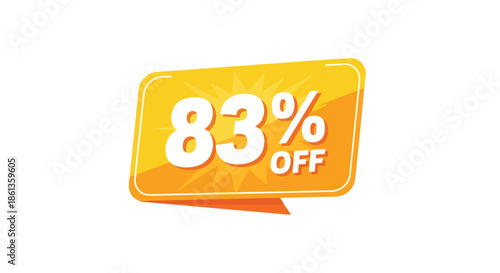 Vibrant yellow and orange promotional tag showcasing a significant eighty-three percent discount offer for savvy shoppers seeking great deals on