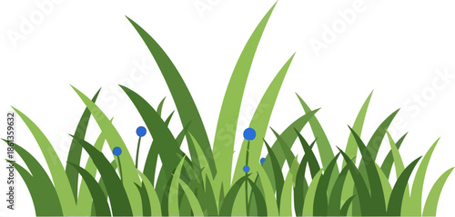 Vibrant Green Grass with Delicate Blue Wildflowers Springtime Meadow Illustration