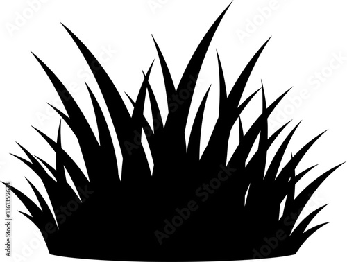 Silhouette of Lush Green Grass Clump Isolated on White Background Vector Illustration
