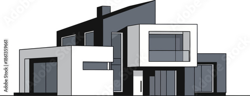 Modern Architectural House Design Blueprint Minimalist Luxury Home Illustration