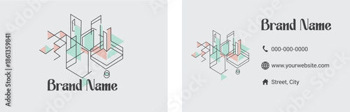 Abstract 3D geometric business card design for creative studio or architect
