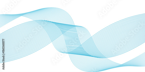 Undulate wave swirl swoosh, dynamic twisted lines, music soundwave, abstract border, teal and blue color flow. Transparent isolated element on white background
