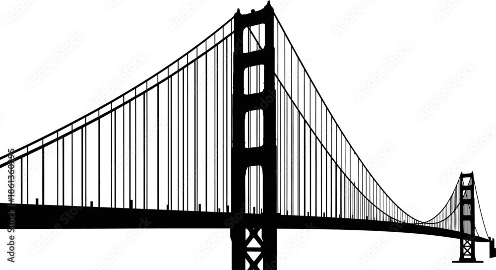 Obraz premium Iconic Golden Gate Bridge Silhouette Vector Illustration in Black and White