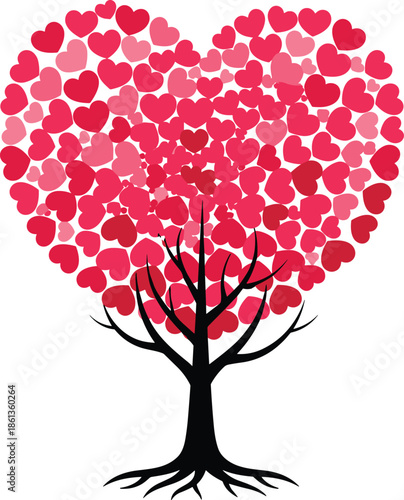 Heart shaped tree illustration symbolizing love, romance, nature and growth, romantic art design for Valentine, wedding, and emotions