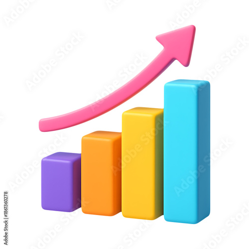 Colorful 3d growth chart with ascending arrow representing success on transparent background