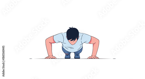Dynamic illustration of a man performing a push-up exercise, highlighting physical fitness, strength training, and an active wellness routine.