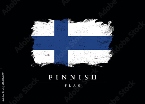 Grunge Style Finnish Flag with Blue White Colors and Nordic Cross Symbol on Black Background for National Identity and Patriotic Design