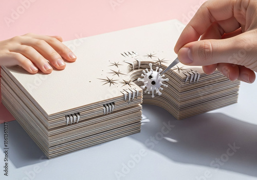 Paper Art of Virus Being Removed from Layered Structure