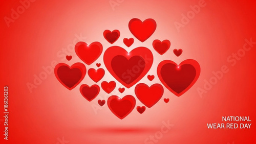 Red hearts on red background for national wear red day awareness campaign
