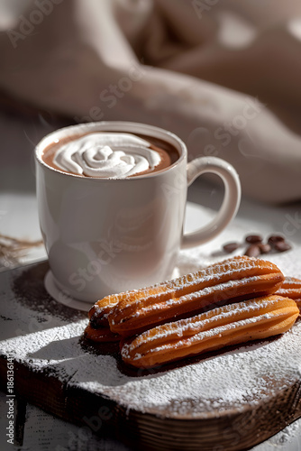 cup of hot chocolate with churros