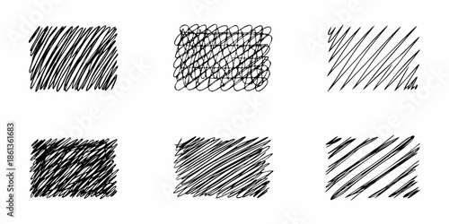 Variations in pen and ink hatching and scribbling techniques displayed graphically