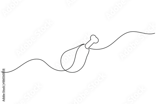 Minimalist one line drawing of a chicken drumstick leg
