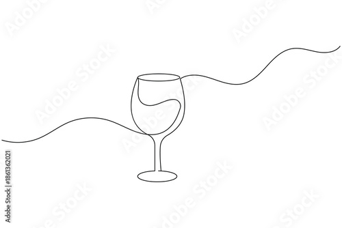 Minimalist wine glass continuous one line drawing art