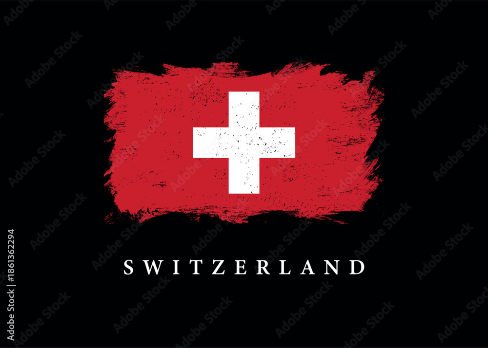Obraz premium Grunge Style Swiss Flag with Red White Colors and White Cross Symbol on Black Background for National Identity and Patriotic Design