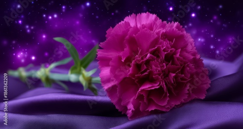 Purple flower is on a purple background. The flower is the main focus of the image