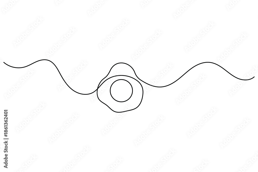 Fototapeta premium Fried egg with abstract wavy lines, single line art, minimalist vector illustration.
