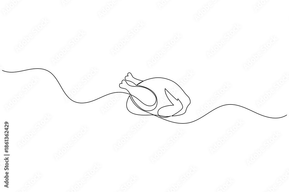 Obraz premium Minimalist single line drawing of a whole roasted chicken