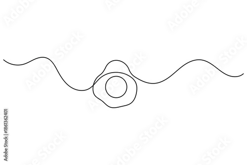 Fried egg with abstract wavy lines, single line art, minimalist vector illustration.