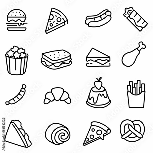 Fast food flat icon set