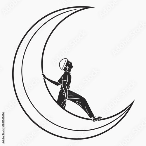 Minimalist Ramadan Crescent Moon Abstract Form