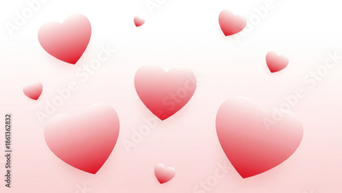 Multiple pink hearts floating on white and pink gradient background for love and romance