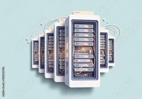 Stylized 3D Illustration of Data Center Server Racks