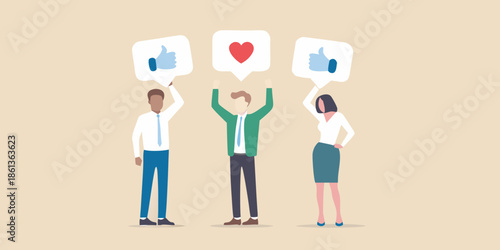 People reacting with social media like love and positive feedback symbols