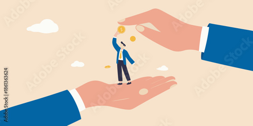 Protecting financial growth hands shielding a tiny person and falling coins