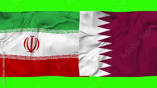 Iran v Qatar flag animation on green background. 4K