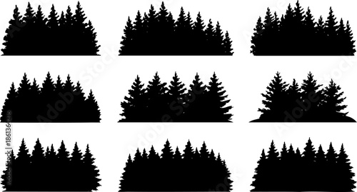 Pine Forest Silhouette Elements Set EPS Trees Woodland Vector Design