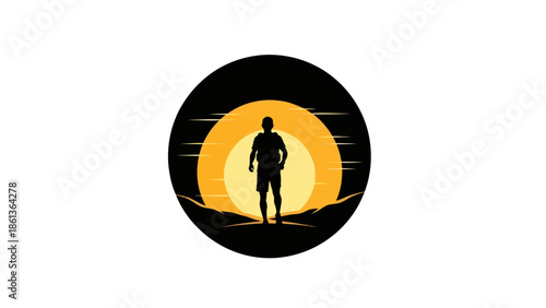 Silhouette of a man standing against a vibrant sunset.