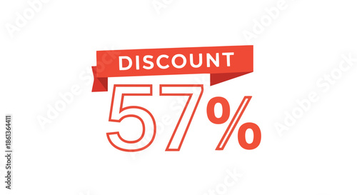 Dynamic 57% discount graphic on a red ribbon, signaling great savings and promotional offers