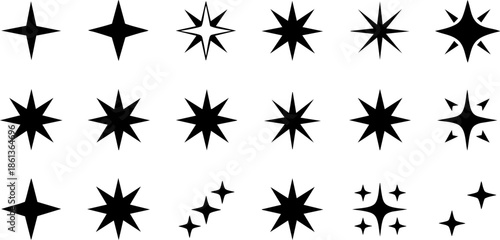 Sparkle Star Icons Set EPS Shiny Glow Decorative Shapes Vector