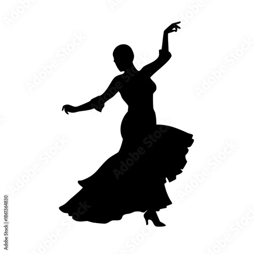 Elegant Flamenco Dancer Silhouette Traditional Spanish Dance Vector Illustration