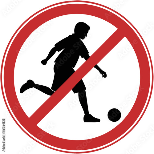 No Ball Games Allowed Prohibitive Red Circle Warning Sign Icon Vector Illustration