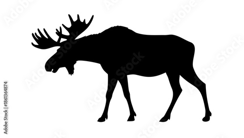 Large Moose Bull Silhouette with Antlers Standing Side Profile Vector Art