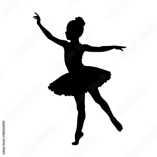 Little Ballerina Silhouette Cute Girl Dancing in Tutu Dress Vector Illustration