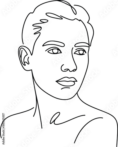 Simple line drawing of a woman face profile with wavy hair