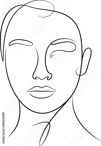 Simple hand drawn cartoon face with wavy hair outline