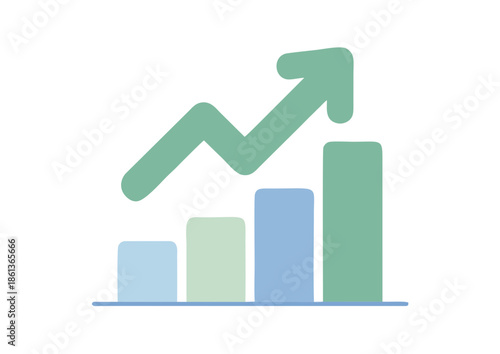 Conceptual illustration of robust business growth and positive financial trajectory, depicted through an ascending bar chart accompanied by a clear upward-pointing arrow