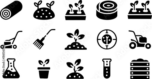 Agriculture Environment Icons Set EPS Plant Farming Recycling Vector