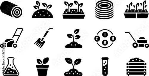 Agriculture Environment Icons Set EPS Plant Farming Recycling Vector