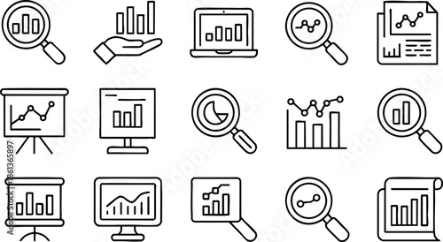 Business Analytics Chart Icons Set EPS Graph Report Statistics Vector