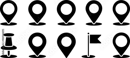 Location Pin Icons Set EPS Map Marker Navigation Symbol Vector